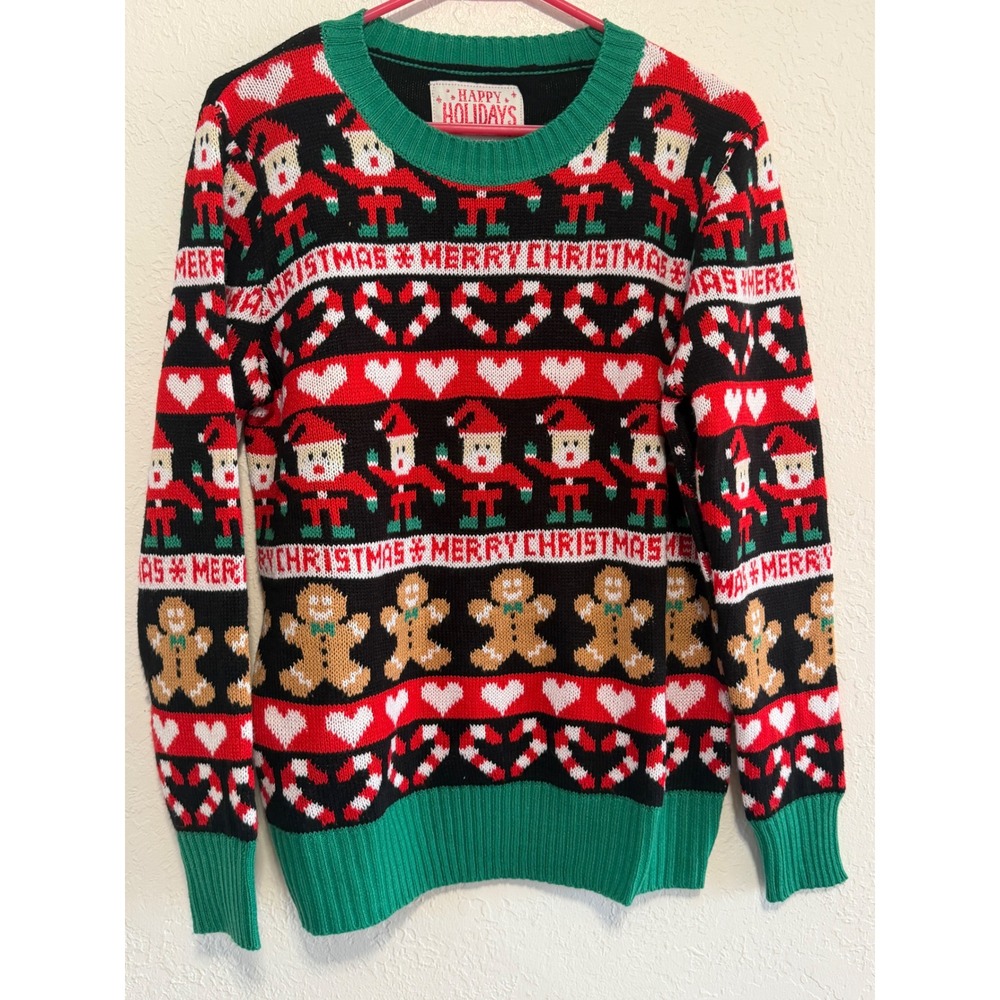 Urban Heritage Happy Holidays Ugly Christmas Sweater Santa Gingerbread Mens Med